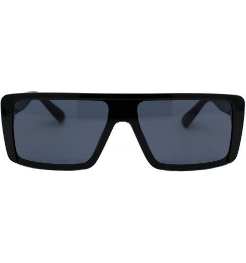 Rectangular Flat Top Rectangular Sunglasses Unisex Fashion Mob Designer Style Shades UV 400 - Shiny Black (Black) - CL197QM8Q...
