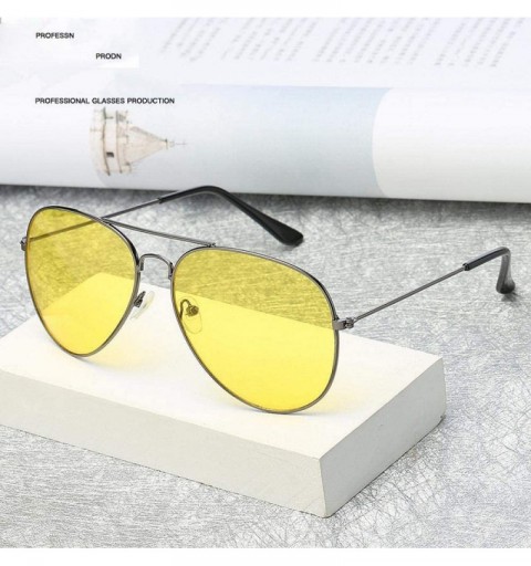 Aviator Polarized Night Vision Sunglasses Men Women Goggles Glasses UV400 Sun Gun Gray - Black - CI18XE0ER8I $6.84