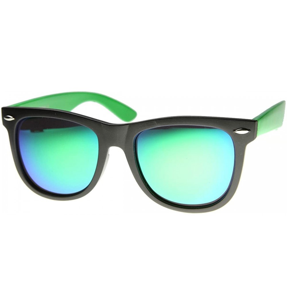 Wayfarer Large 2-Tone Flash Mirror Horn Rimmed Sunglasses - Green Midnight - CB11XOOD2ZB $12.95