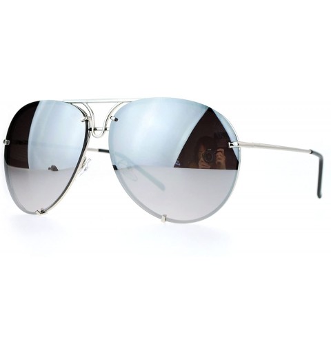 Shield Oversized Round Aviator Sunglasses Mirror Lens Metal Rims in Back Spring Hinge - Silver (Silver Mirror) - CY1875QHAMO ...