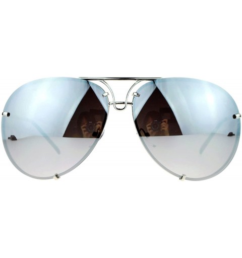 Shield Oversized Round Aviator Sunglasses Mirror Lens Metal Rims in Back Spring Hinge - Silver (Silver Mirror) - CY1875QHAMO ...