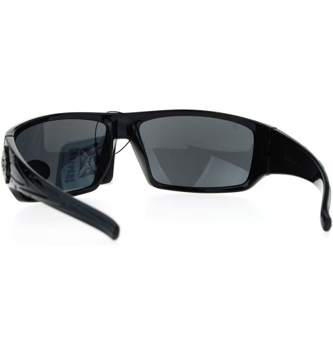 Wrap Mens Sunglasses Biker Wrap Around Rectangle Frame UV 400 - Black (Black) - CR186OWTW42 $13.43