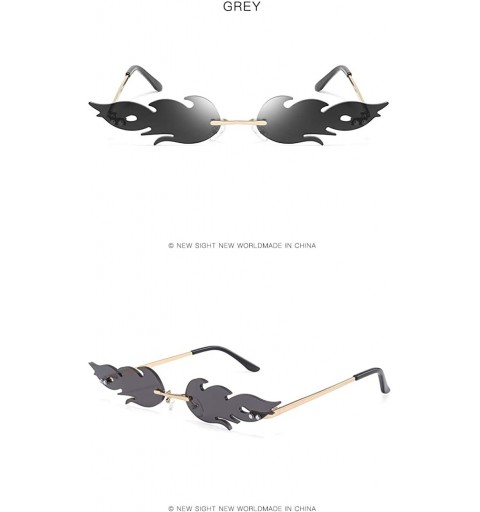 Rimless Womens Mens Fashion Fire Flame Sunglasses Eyewear Luxury Trending Narrow Rimless Wave Sunglasses - Grey-black - CE192...