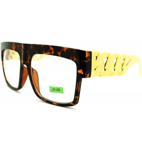 Square Thick Gold Chain Glasses Bold Square Designer Fashion Clear Lens - Tortoise - CX11HXCHTG3 $8.55