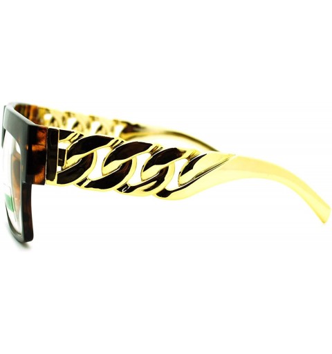 Square Thick Gold Chain Glasses Bold Square Designer Fashion Clear Lens - Tortoise - CX11HXCHTG3 $8.55