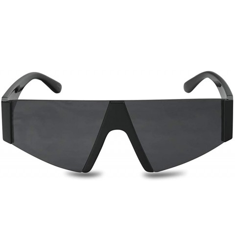 Shield Forget You Neon Flat Top Semi-Rimless Chunky Shield Style Fashion Sunglasses - Black Frame - Smoke - CX18WHM6H53 $34.29