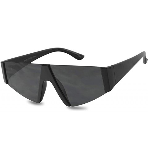 Shield Forget You Neon Flat Top Semi-Rimless Chunky Shield Style Fashion Sunglasses - Black Frame - Smoke - CX18WHM6H53 $16.35