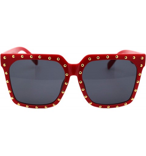 Square Gold Studded Sunglasses Womens Oversized Square Fashion Shades UV 400 - Red (Black) - CG18XQ7QLIM $13.11