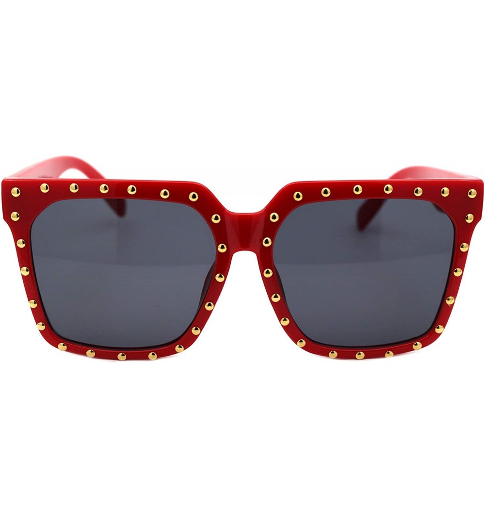 Square Gold Studded Sunglasses Womens Oversized Square Fashion Shades UV 400 - Red (Black) - CG18XQ7QLIM $13.11