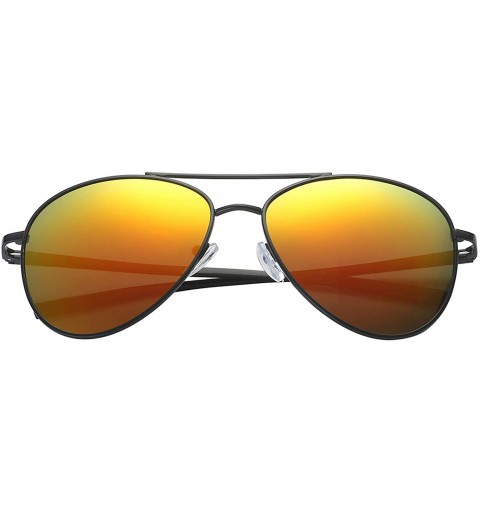 Aviator Classic Polarized Ultra Light Flex Hinge Aluminum Aviator Sunglasses - Aluminum Black - Polarized Lava Red - CH189609...