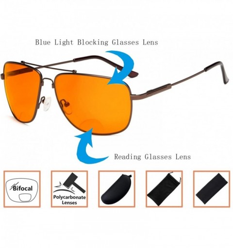 Aviator Blue Blocking Orange Tinted Bifocal Glasses for Reading Computer Screen Men Bendable Titanium - 1801-brown - C918ZGUZ...