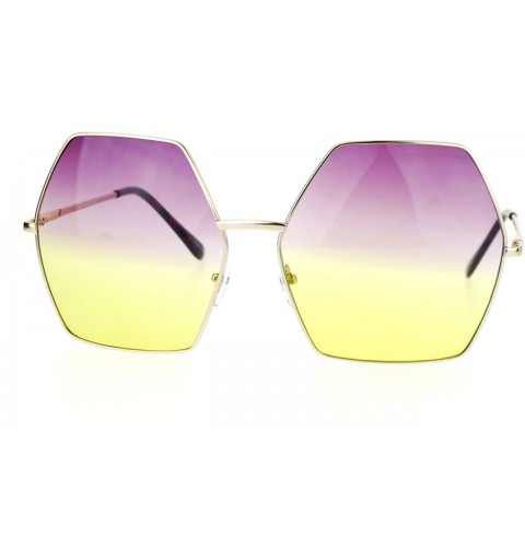 Oversized Womens Super Oversized Sunglasses Hexagon Metal Frame Ombre Color Lens - Gold - CU12GCC5RIV $11.41
