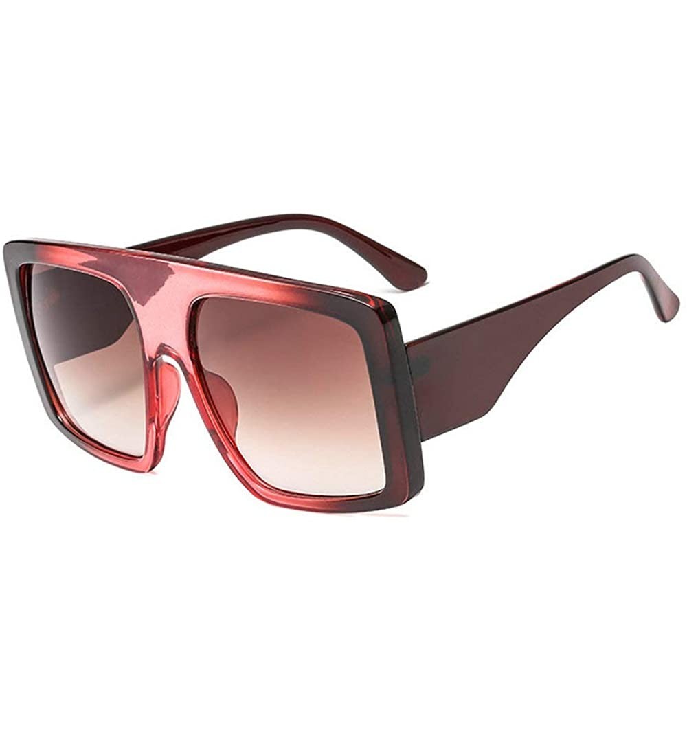 Square New 2019 Oversized Sunglasses Women Brand Gradient Large Frame Shades Vintage Sun Glasses - Red - C418NCDX2OQ $10.12