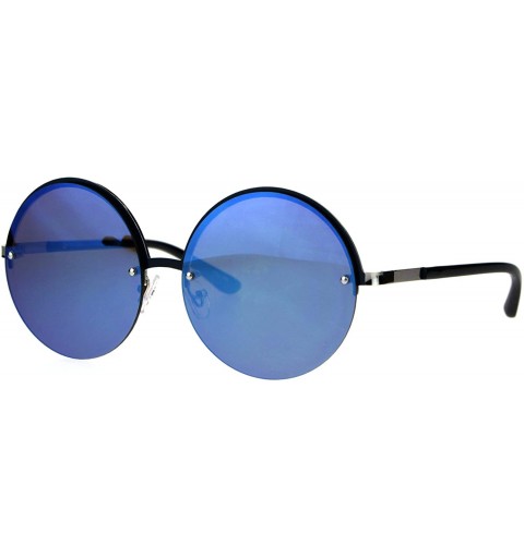 Round Womens Fashion Sunglasses Trending Half Rim Round Circle Frame UV 400 - Silver (Blue Mirror) - C1186LLISZ2 $12.13