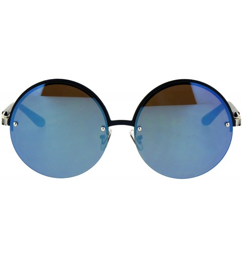 Round Womens Fashion Sunglasses Trending Half Rim Round Circle Frame UV 400 - Silver (Blue Mirror) - C1186LLISZ2 $12.13