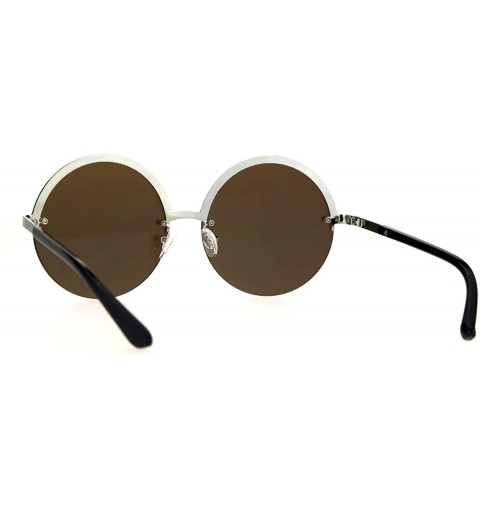 Round Womens Fashion Sunglasses Trending Half Rim Round Circle Frame UV 400 - Silver (Blue Mirror) - C1186LLISZ2 $12.13