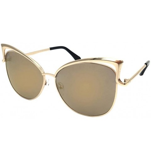 Oversized Cateye Sunglasses Flat Lenses Ultra Thin Elegant Street Classic Tone Mirror Metal Frame - Gold - C5180MDT5X3 $10.54