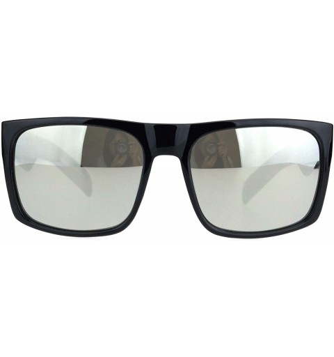 Rectangular Mens Thick Horn Rectangular Plastic Gangster Color Mirror Lens Sunglasses - Black Mirror - CG18L0OTA8X $9.38