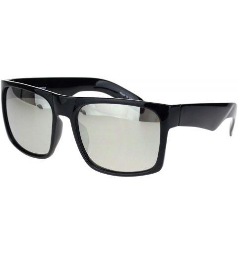 Rectangular Mens Thick Horn Rectangular Plastic Gangster Color Mirror Lens Sunglasses - Black Mirror - CG18L0OTA8X $9.38