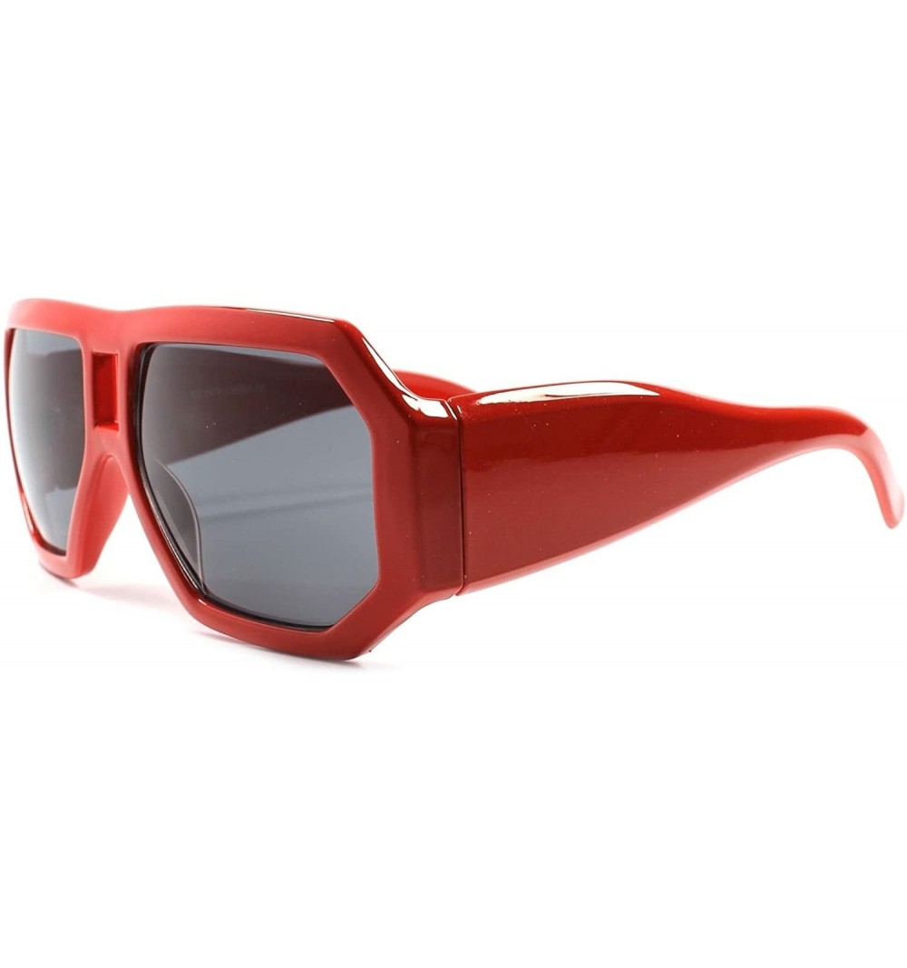 Square Retro Futuristic Hip Hop Thick Frame Mens Womens Fashion Square Sunglasses - Red - C01896Y6N02 $17.24
