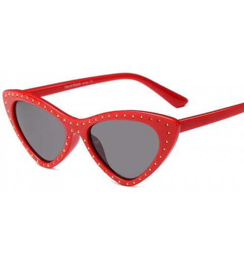 Cat Eye Rivet Sunglasses Triangle Superior Quality Retro Vintage Cat Eye Sun Glasses For Wome - Red - CW18DIEC7MA $12.70