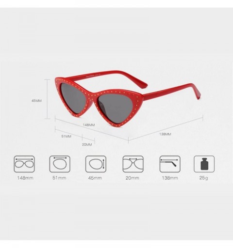 Cat Eye Rivet Sunglasses Triangle Superior Quality Retro Vintage Cat Eye Sun Glasses For Wome - Red - CW18DIEC7MA $12.70