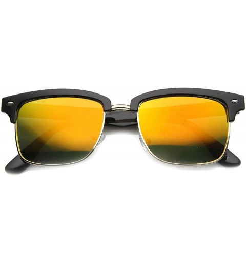 Square Mod Fashion Square Half Frame Flash Mirror Lens Horn Rimmed Sunglasses - Black / Fire - CA122XJDO19 $22.52