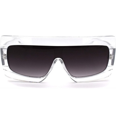 Rectangular Retro Thick Plastic Flat Top Robotic Shield Sunglasses - Clear Smoke - C218UXQ6MQR $7.86