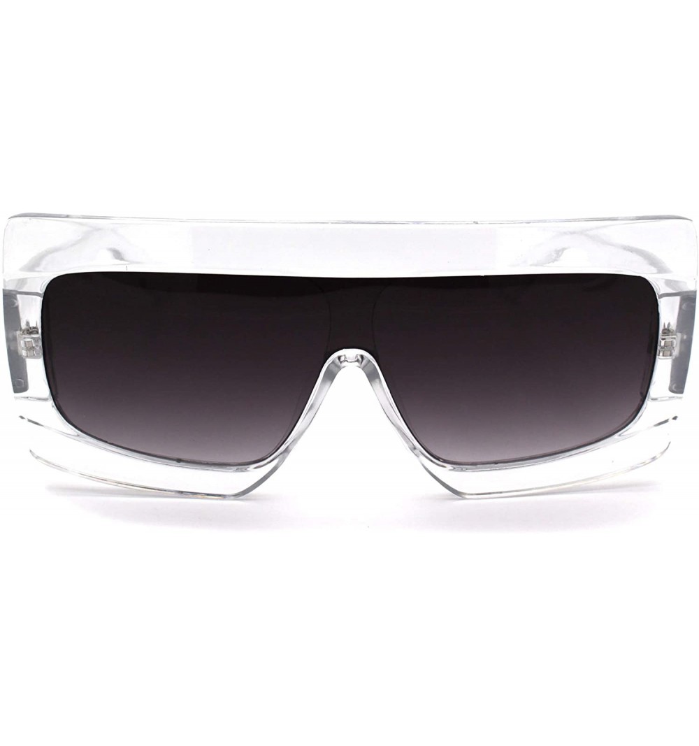 Rectangular Retro Thick Plastic Flat Top Robotic Shield Sunglasses - Clear Smoke - C218UXQ6MQR $7.86