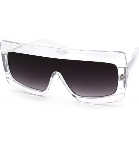 Rectangular Retro Thick Plastic Flat Top Robotic Shield Sunglasses - Clear Smoke - C218UXQ6MQR $7.86