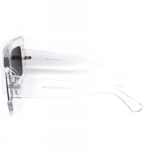 Rectangular Retro Thick Plastic Flat Top Robotic Shield Sunglasses - Clear Smoke - C218UXQ6MQR $7.86