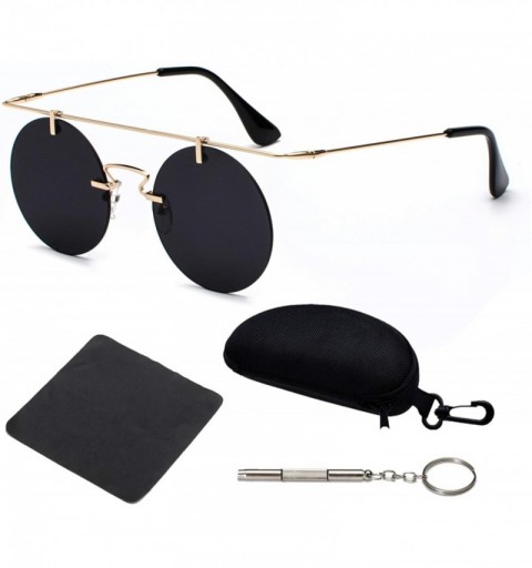 Round Retro round glasses - frameless - lightweight - Unisex men women's fashion sunglasses 4Pcs - CN18MESEQ9Z $16.22