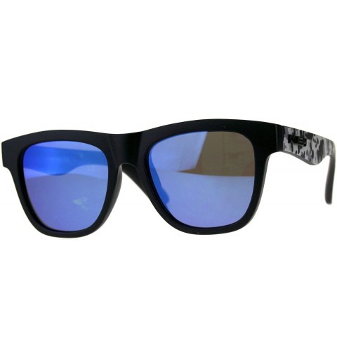 Square KUSH Sunglasses Unisex Square Horn Rimmed Black Frame Mirrored UV 400 - Matte Black Grey Camo (Blue Mirror) - CC18D0D5...