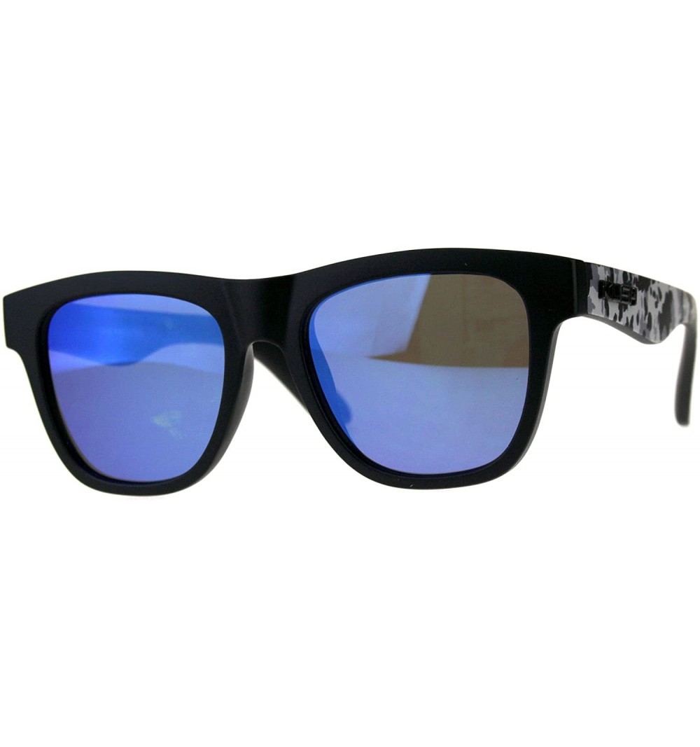 Square KUSH Sunglasses Unisex Square Horn Rimmed Black Frame Mirrored UV 400 - Matte Black Grey Camo (Blue Mirror) - CC18D0D5...