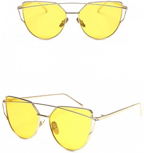 Aviator Fashion Ultra Lightweight Classic Aviator Glasses Women Metal Frame Mirror Sunglasses Cat Eye Goggles - E - C818RLDGS...