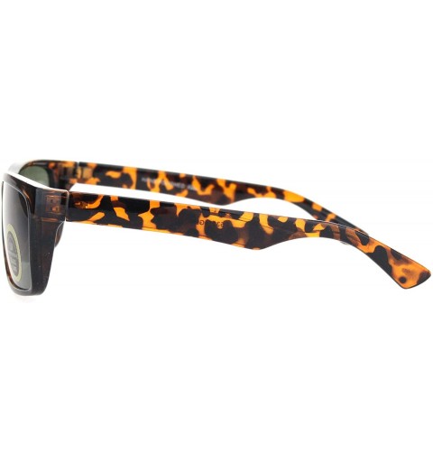 Rectangular Mens Tempered Glass Lens Narrow Rectangular Thin Plastic Minimal Sunglasses - Tortoise Green - C918OTGWT38 $12.24