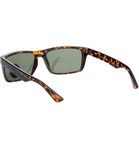 Rectangular Mens Tempered Glass Lens Narrow Rectangular Thin Plastic Minimal Sunglasses - Tortoise Green - C918OTGWT38 $12.24