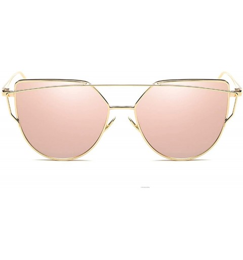 Cat Eye Sunglasses Women Luxury Cat eye Brand Design Mirror Flat Rose Gold Vintage Cateye sun glasses lady Eyewear - A8 - CZ1...