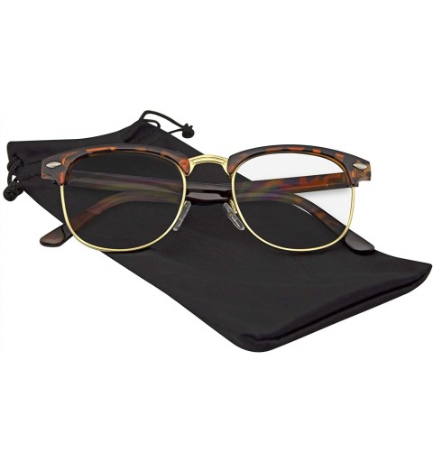 Semi-rimless Premium Half Frame Horn Rimmed Sunglasses Metal Rivets - Tortoise Clear - CX12KZ9LDDP $11.64