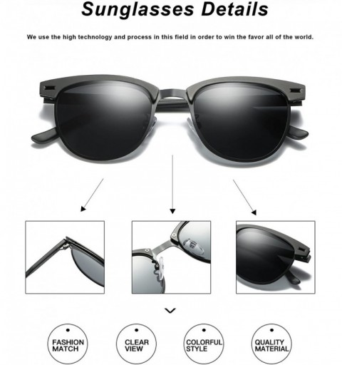 Square Mens Sunglasses Polarized Retro Classic Semi Rimless Sun Glasses for Women Vintage UV400 Protection With Case - CK18RW...
