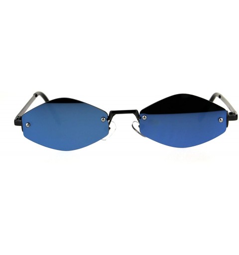 Rimless Mens Diamond Hippie Pimp Rimless Metal Color Mirror Lens Sunglasses - Gunmetal Blue - CZ18CGNCY5S $10.75