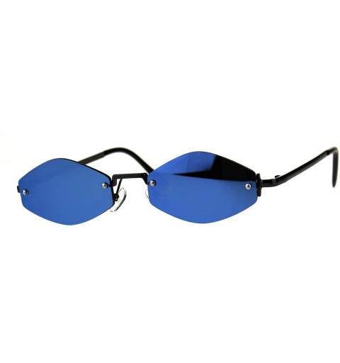 Rimless Mens Diamond Hippie Pimp Rimless Metal Color Mirror Lens Sunglasses - Gunmetal Blue - CZ18CGNCY5S $10.75