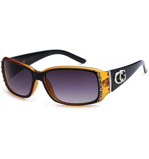 Rectangular CG Eyewear Rhinestone Studded Narrow Rectangular Fashion Sunglasses UV Protect - 2 Tone - Black & Brown - CS12DXT...