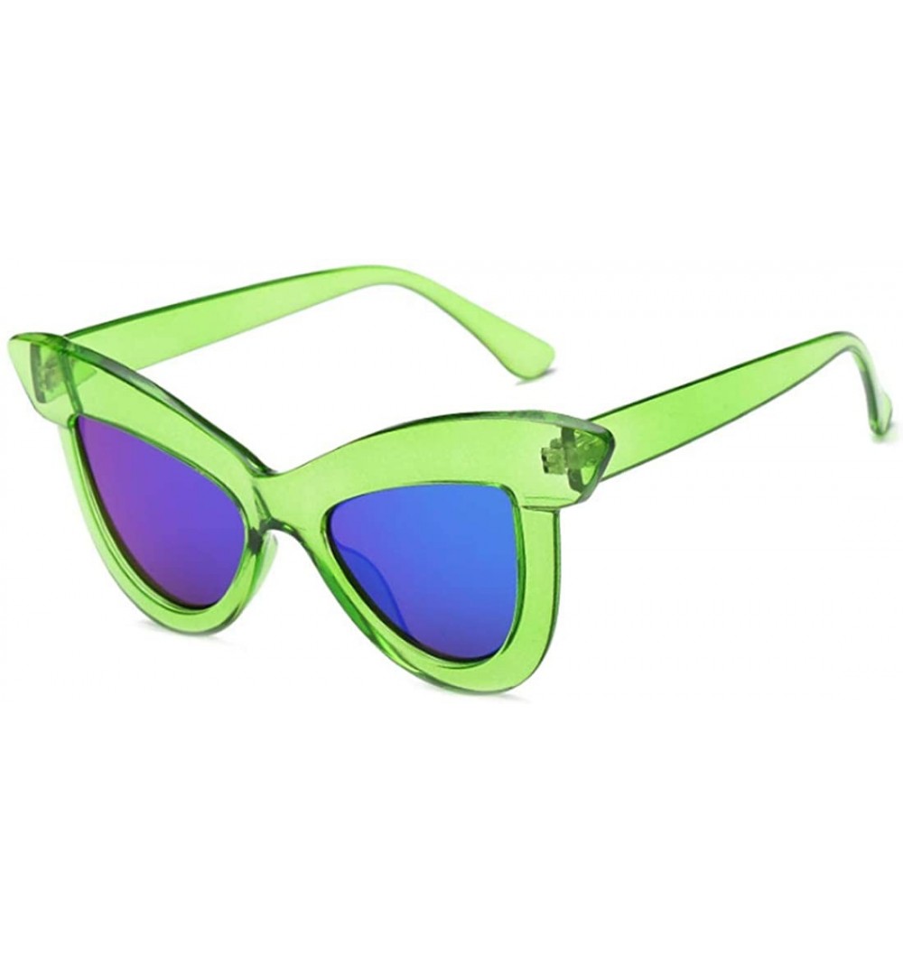 Square Vintage Cat Eye Sunglasses Women's Plastic Frame UV400 - Green Blue - CL18NLS3280 $18.52