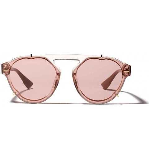 Rimless Ladies Sunglasses Trend Retro Round Glasses Big Box Sunglasses - Light Brown - CC18X98O2N8 $15.71