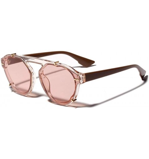 Rimless Ladies Sunglasses Trend Retro Round Glasses Big Box Sunglasses - Light Brown - CC18X98O2N8 $15.71