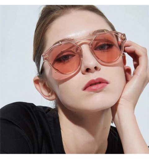 Rimless Ladies Sunglasses Trend Retro Round Glasses Big Box Sunglasses - Light Brown - CC18X98O2N8 $15.71
