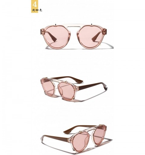 Rimless Ladies Sunglasses Trend Retro Round Glasses Big Box Sunglasses - Light Brown - CC18X98O2N8 $15.71