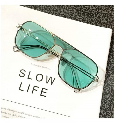 Square Men Fashion New Metal framed square sunglasses Brand Designer Ladies Pilot Sunshade glasses - Light Green - CH18WYEO0R...