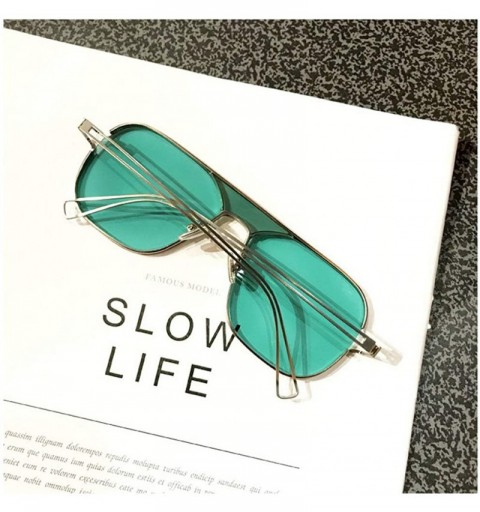 Square Men Fashion New Metal framed square sunglasses Brand Designer Ladies Pilot Sunshade glasses - Light Green - CH18WYEO0R...